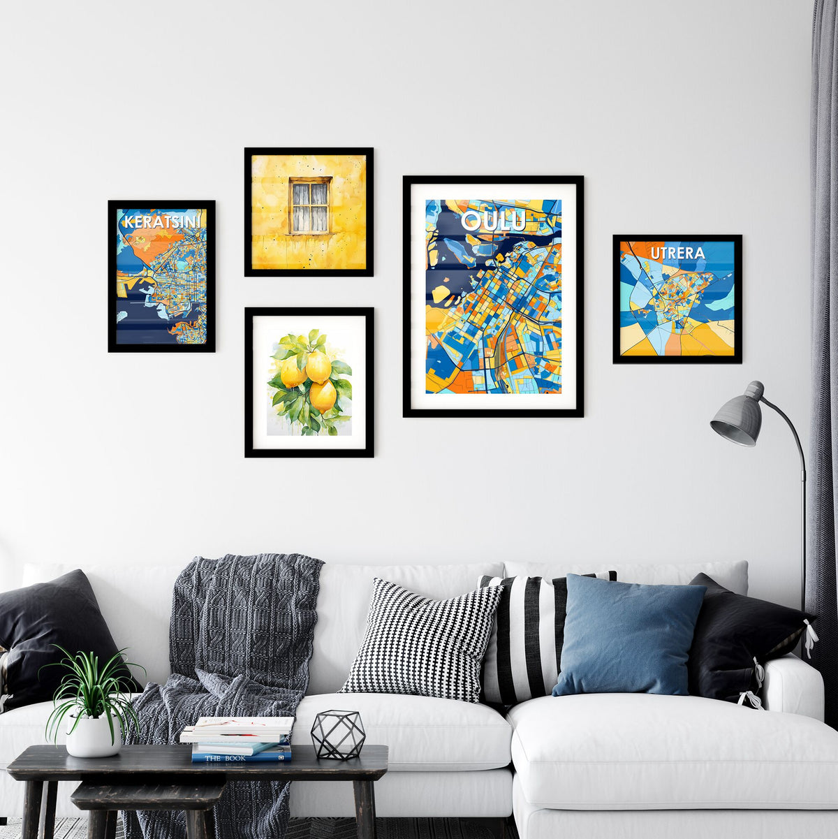 OULU FINLAND Vibrant Colorful Art Map Poster Blue Orange