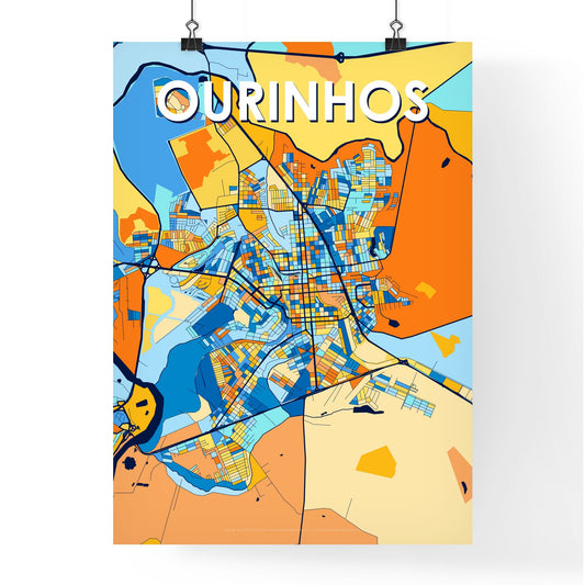 OURINHOS BRAZIL Vibrant Colorful Art Map Poster Blue Orange