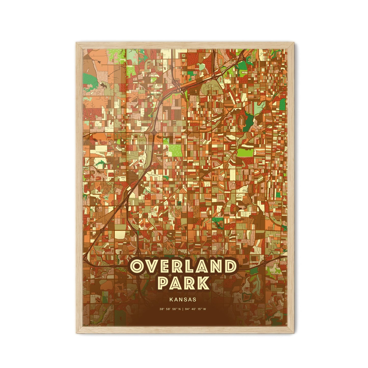 Colorful Overland Park Kansas Fine Art Map Farmhouse
