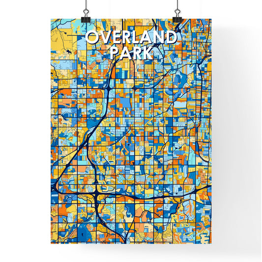 OVERLAND PARK KANSAS Vibrant Colorful Art Map Poster Blue Orange