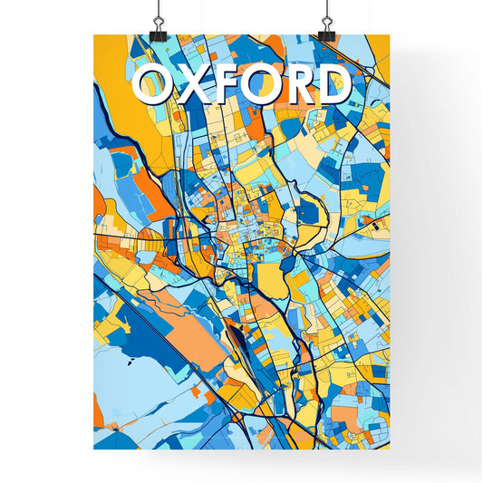 OXFORD ENGLAND Vibrant Colorful Art Map Poster Blue Orange