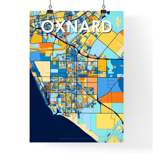 OXNARD CALIFORNIA Vibrant Colorful Art Map Poster Blue Orange