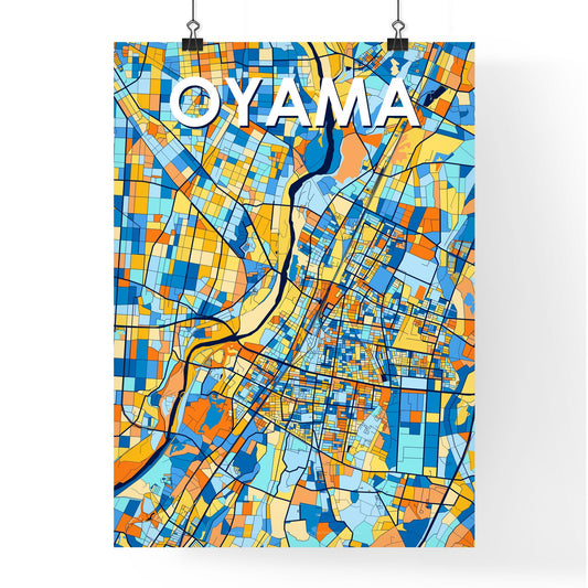 OYAMA JAPAN Vibrant Colorful Art Map Poster Blue Orange