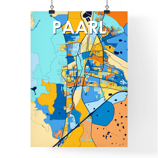 PAARL SOUTH AFRICA Vibrant Colorful Art Map Poster Blue Orange