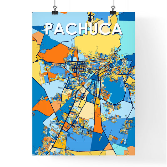 PACHUCA MEXICO Vibrant Colorful Art Map Poster Blue Orange
