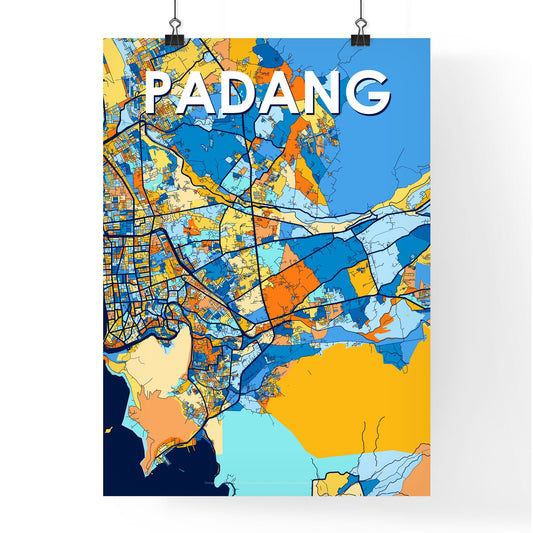 PADANG INDONESIA Vibrant Colorful Art Map Poster Blue Orange