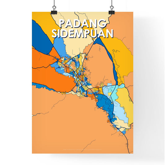PADANG SIDEMPUAN INDONESIA Vibrant Colorful Art Map Poster Blue Orange