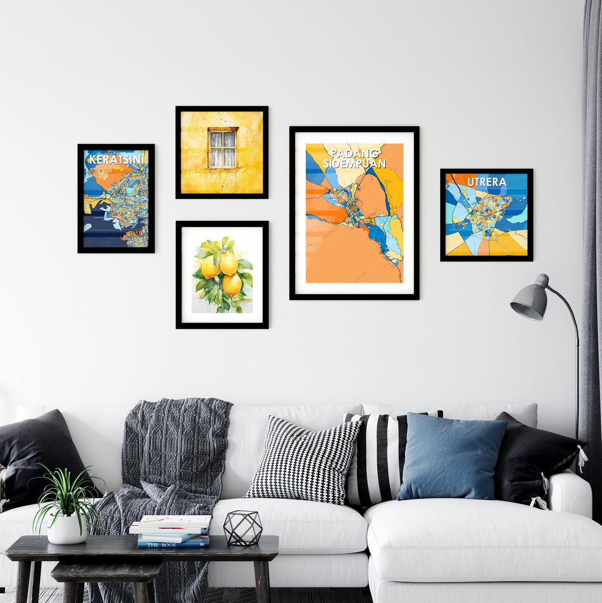 PADANG SIDEMPUAN INDONESIA Vibrant Colorful Art Map Poster Blue Orange