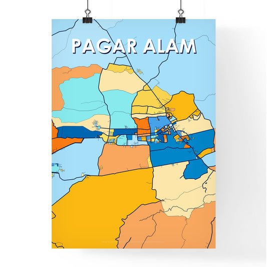 PAGAR ALAM INDONESIA Vibrant Colorful Art Map Poster Blue Orange