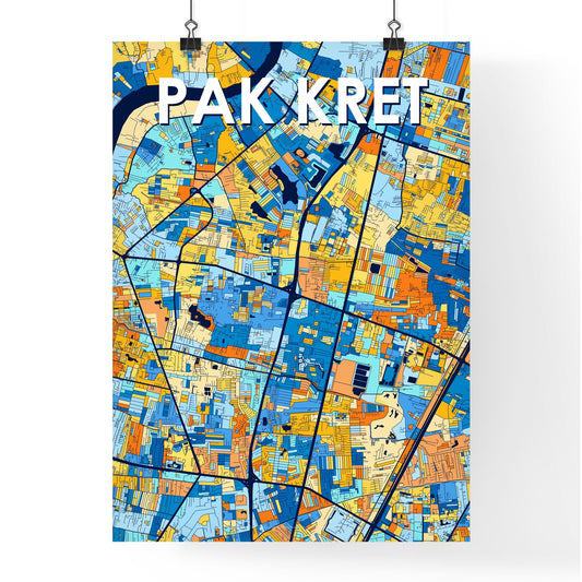 PAK KRET THAILAND Vibrant Colorful Art Map Poster Blue Orange