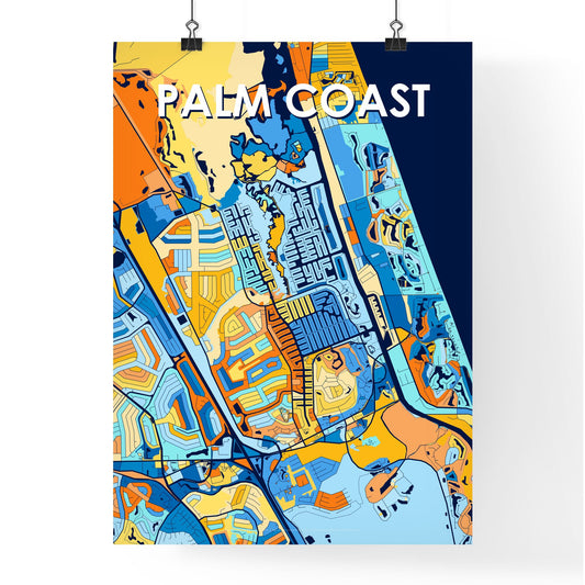 PALM COAST FLORIDA Vibrant Colorful Art Map Poster Blue Orange