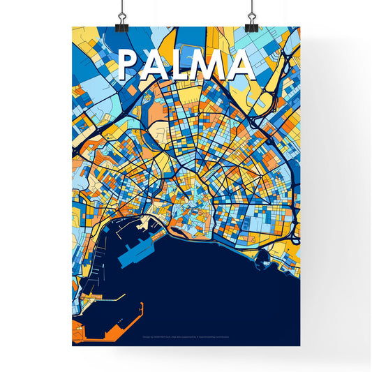 PALMA SPAIN Vibrant Colorful Art Map Poster Blue Orange