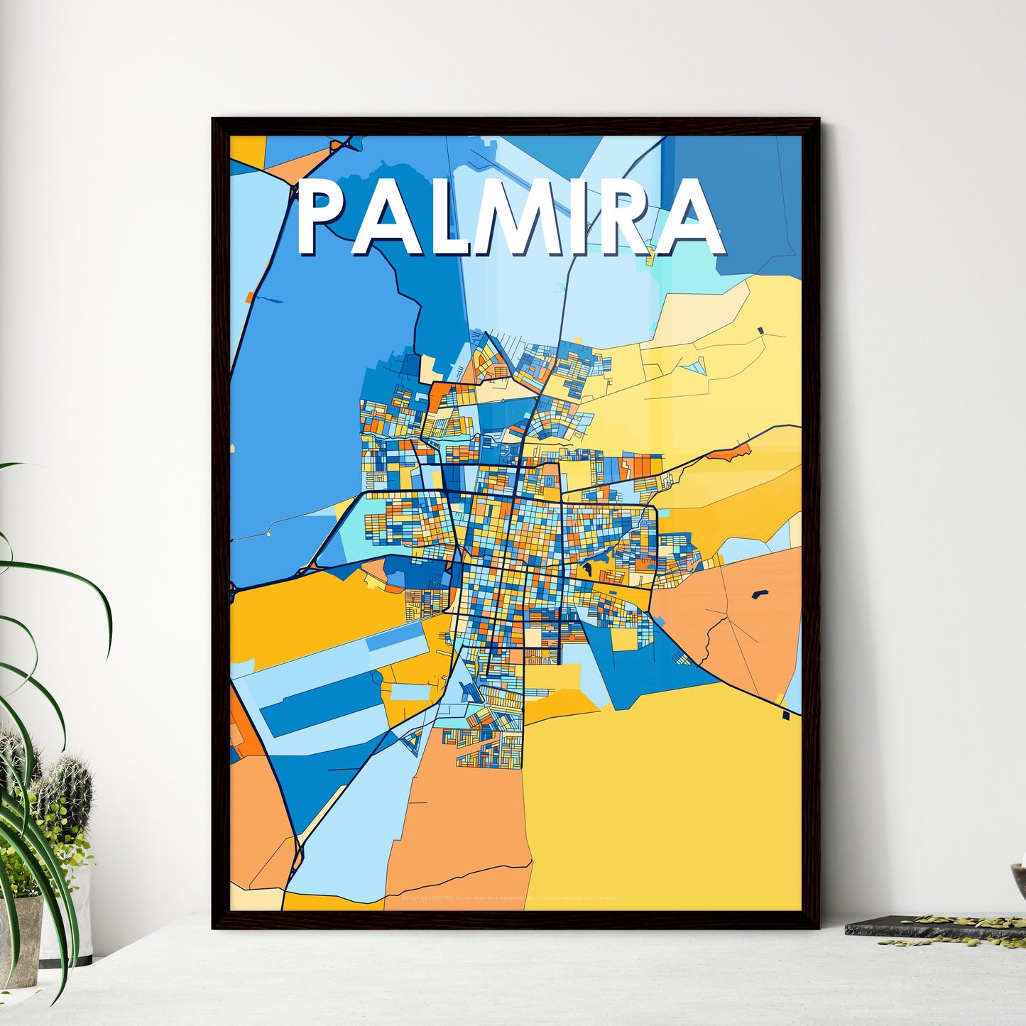 PALMIRA COLOMBIA Vibrant Colorful Art Map Poster Blue Orange