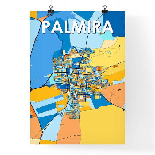 PALMIRA COLOMBIA Vibrant Colorful Art Map Poster Blue Orange