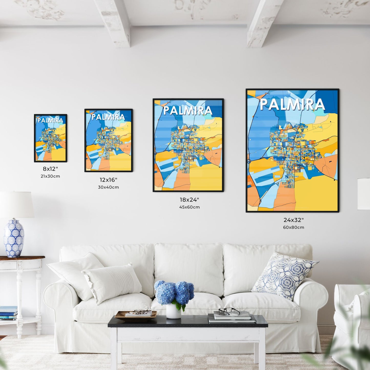 PALMIRA COLOMBIA Vibrant Colorful Art Map Poster Blue Orange