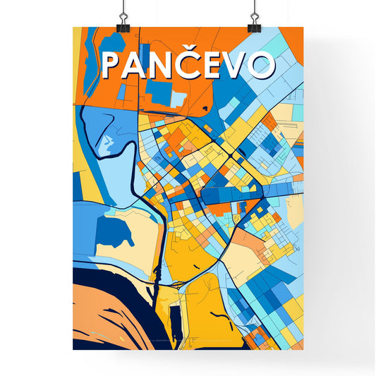 PANČEVO SERBIA Vibrant Colorful Art Map Poster Blue Orange