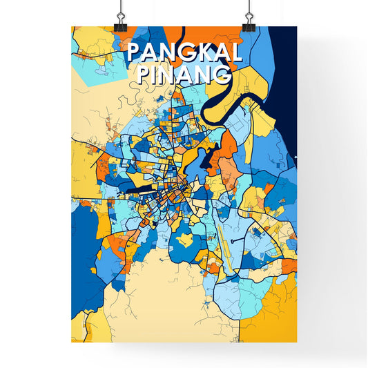 PANGKAL PINANG INDONESIA Vibrant Colorful Art Map Poster Blue Orange