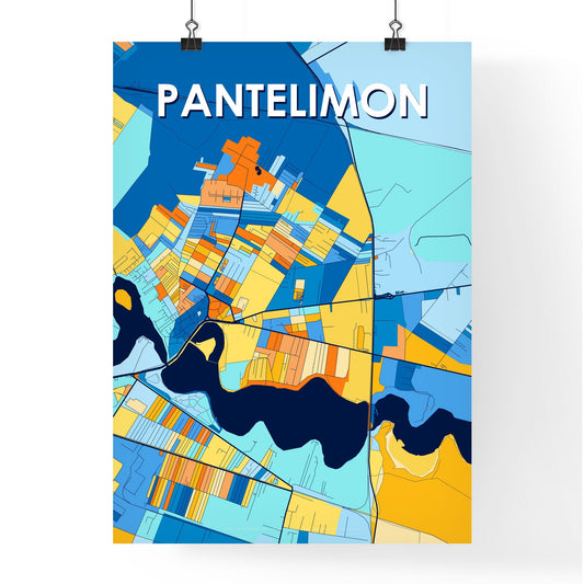 PANTELIMON ROMANIA Vibrant Colorful Art Map Poster Blue Orange