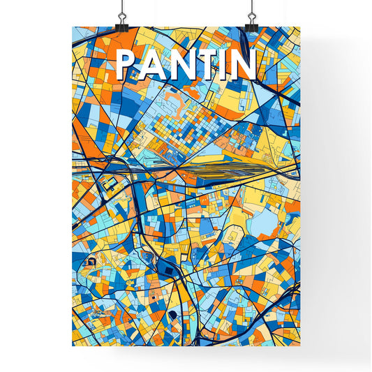 PANTIN FRANCE Vibrant Colorful Art Map Poster Blue Orange