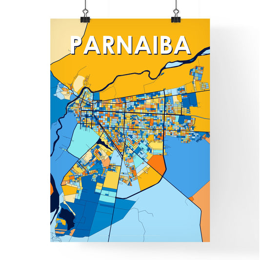 PARNAIBA BRAZIL Vibrant Colorful Art Map Poster Blue Orange