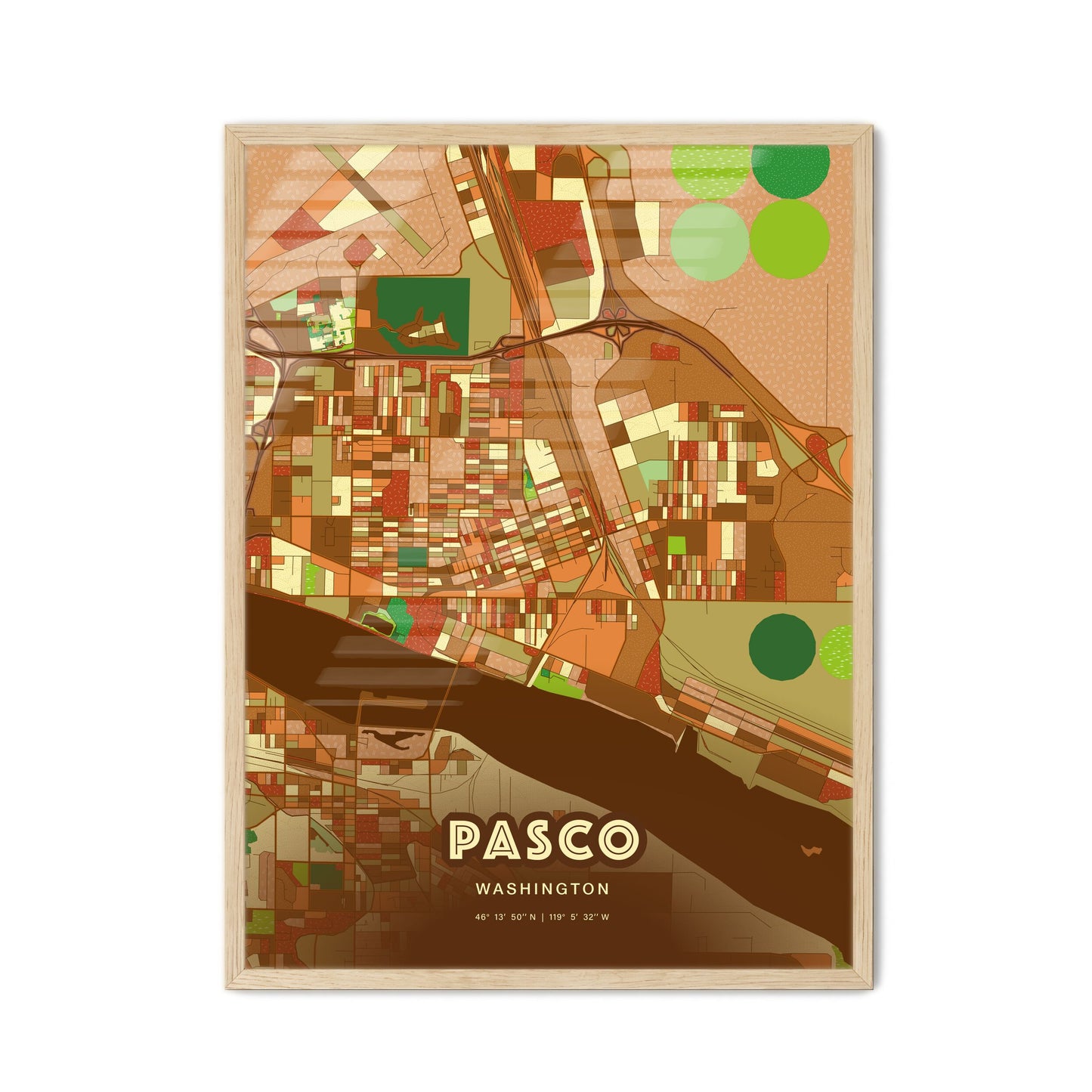 Colorful Pasco Washington Fine Art Map Farmhouse