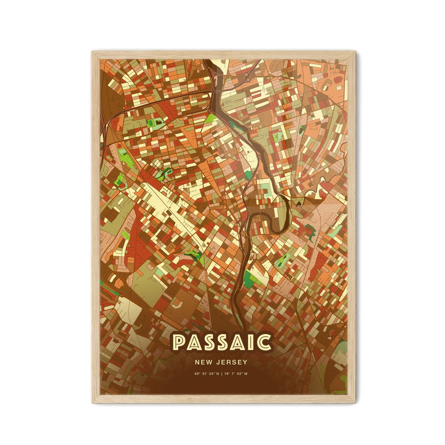 Colorful Passaic New Jersey Fine Art Map Farmhouse