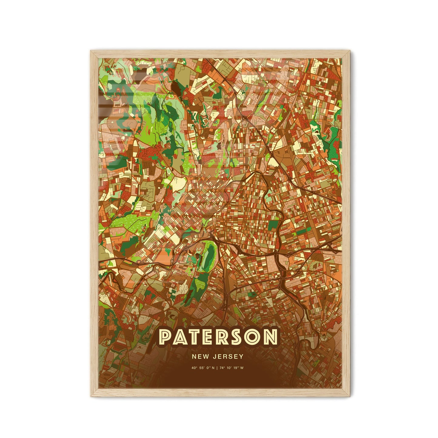 Colorful Paterson New Jersey Fine Art Map Farmhouse