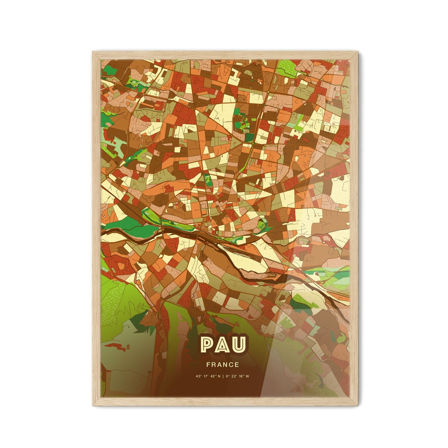 Colorful Pau France Fine Art Map Farmhouse