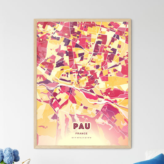 Colorful Pau France Fine Art Map Hot Red