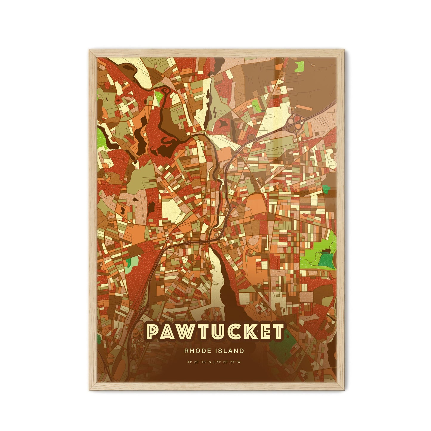 Colorful Pawtucket Rhode Island Fine Art Map Farmhouse
