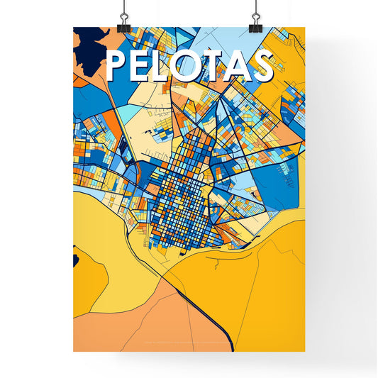PELOTAS BRAZIL Vibrant Colorful Art Map Poster Blue Orange