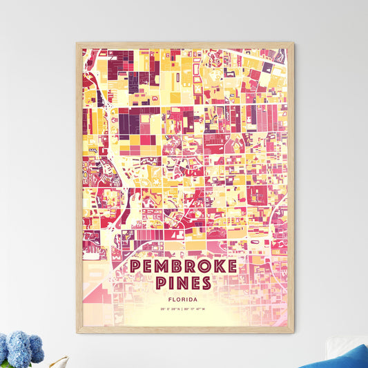 Colorful Pembroke Pines Florida Fine Art Map Hot Red