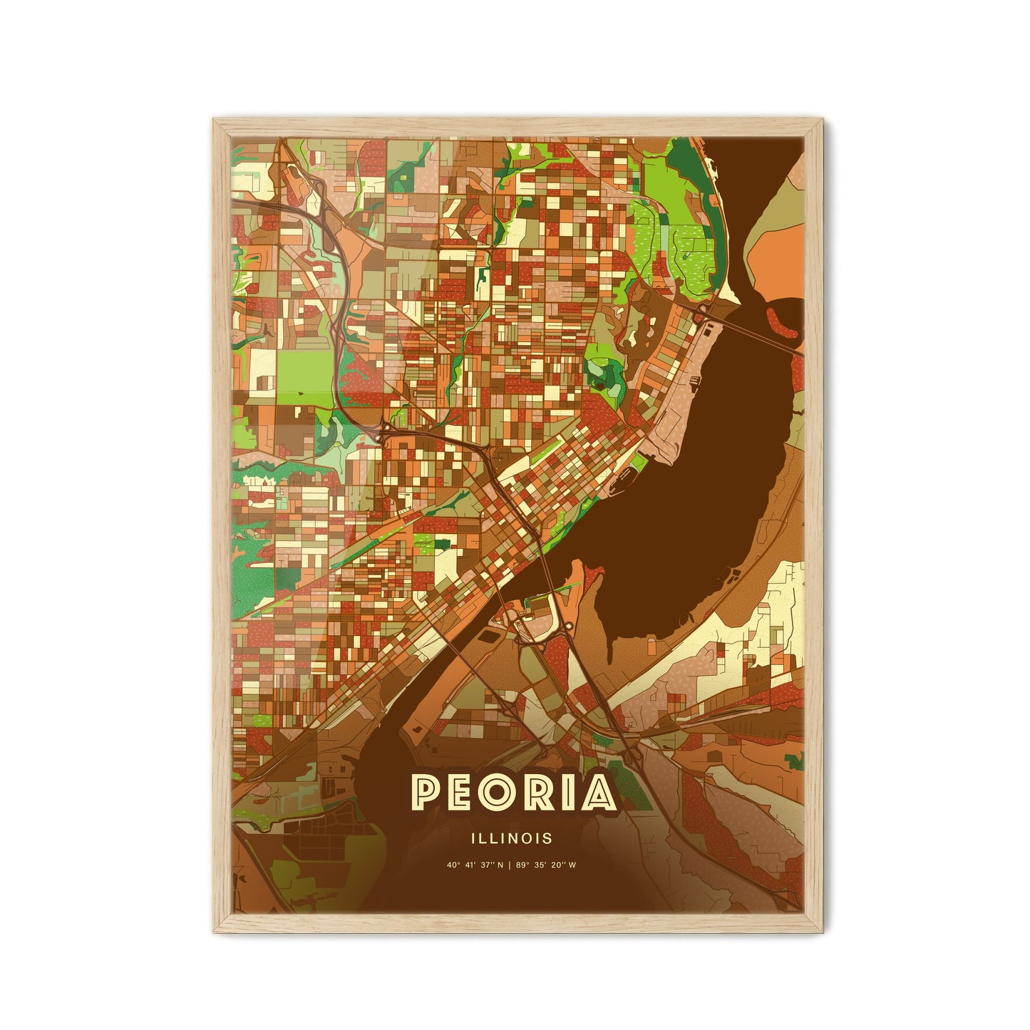 Colorful Peoria Illinois Fine Art Map Farmhouse