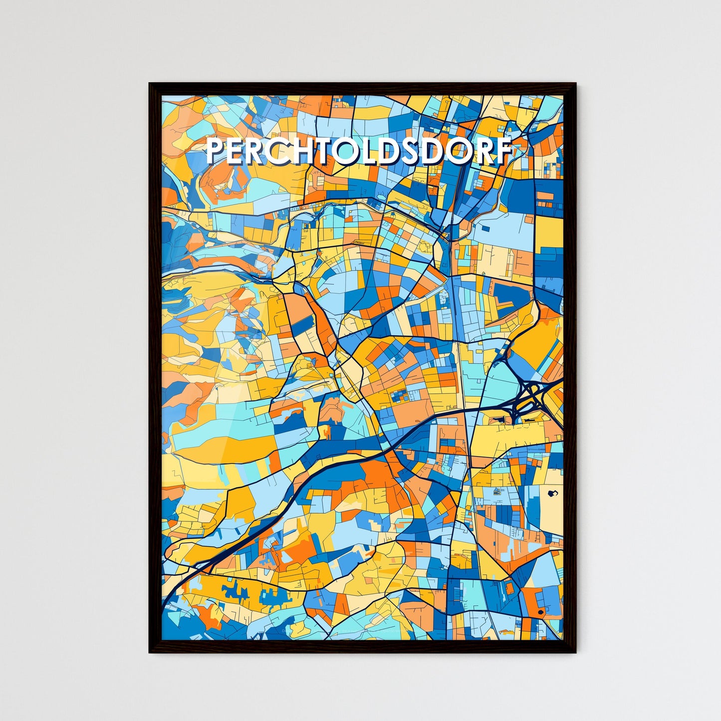 PERCHTOLDSDORF AUSTRIA Vibrant Colorful Art Map Poster Blue Orange