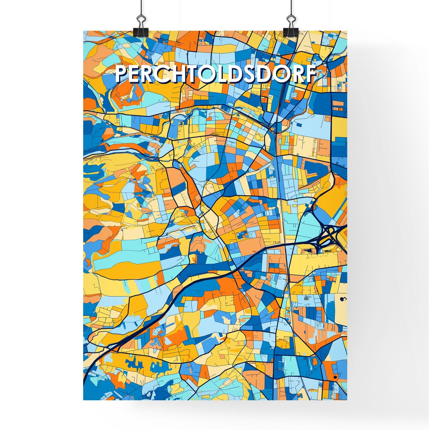 PERCHTOLDSDORF AUSTRIA Vibrant Colorful Art Map Poster Blue Orange
