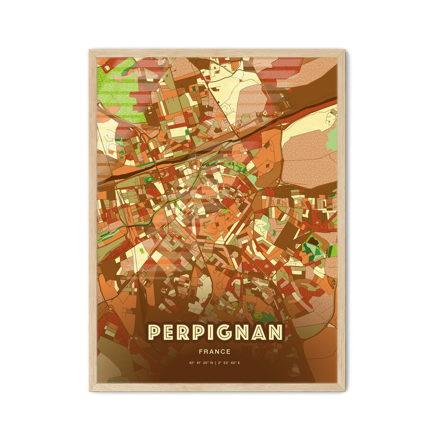 Colorful Perpignan France Fine Art Map Farmhouse
