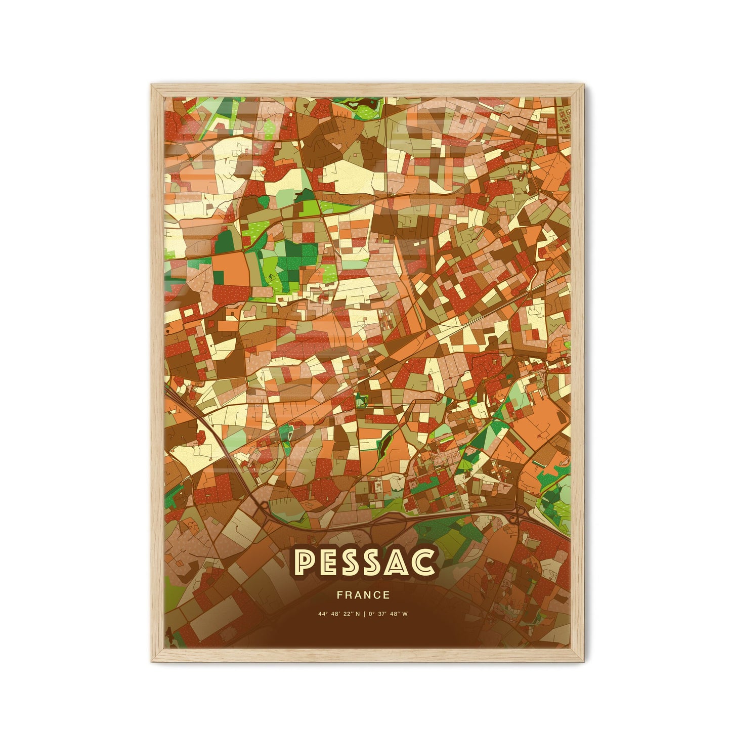 Colorful Pessac France Fine Art Map Farmhouse