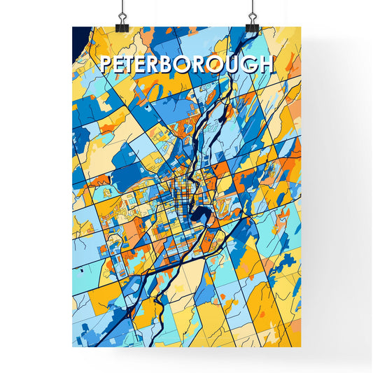 PETERBOROUGH CANADA Vibrant Colorful Art Map Poster Blue Orange