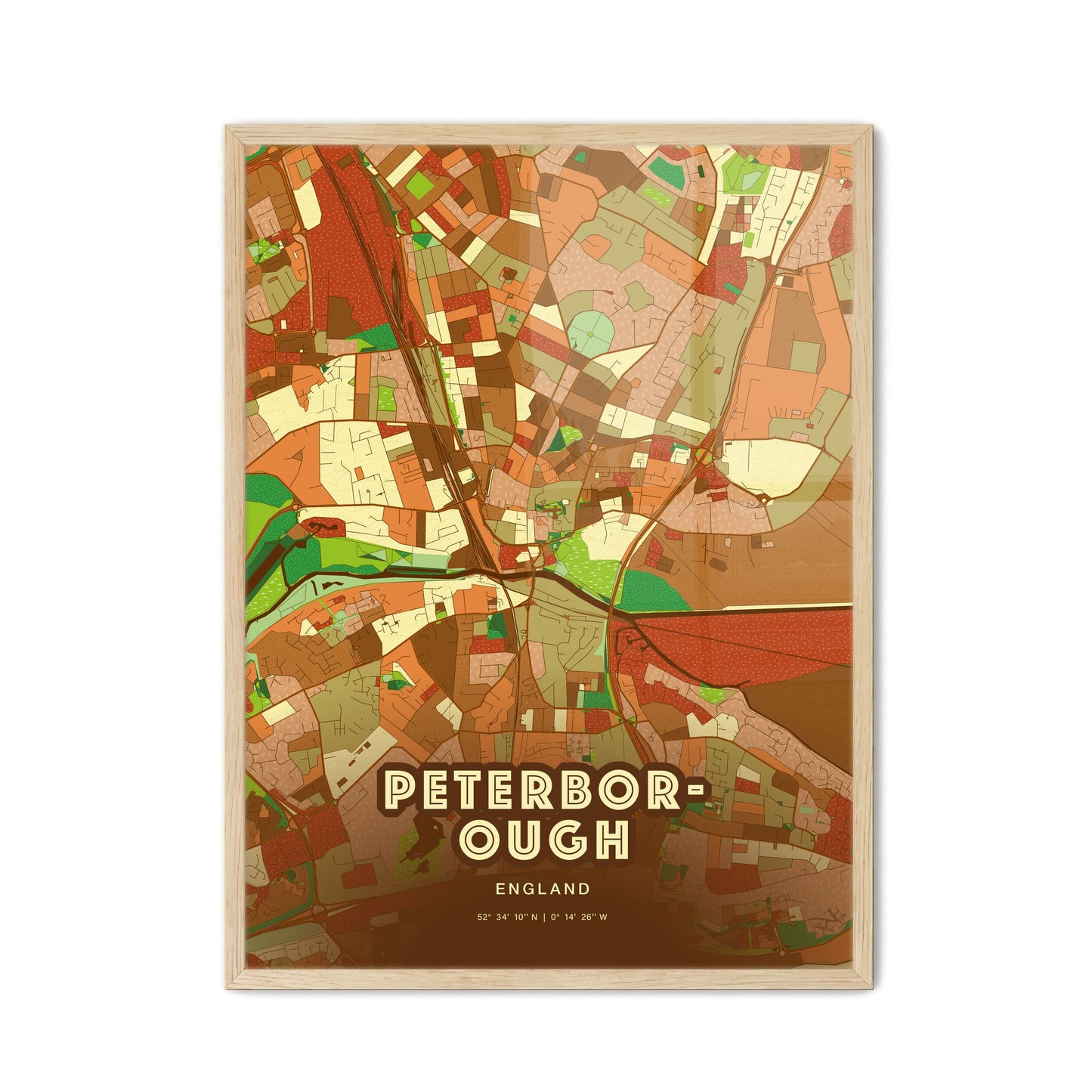 Colorful Peterborough England Fine Art Map Farmhouse