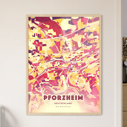 Colorful Pforzheim Germany Fine Art Map Hot Red