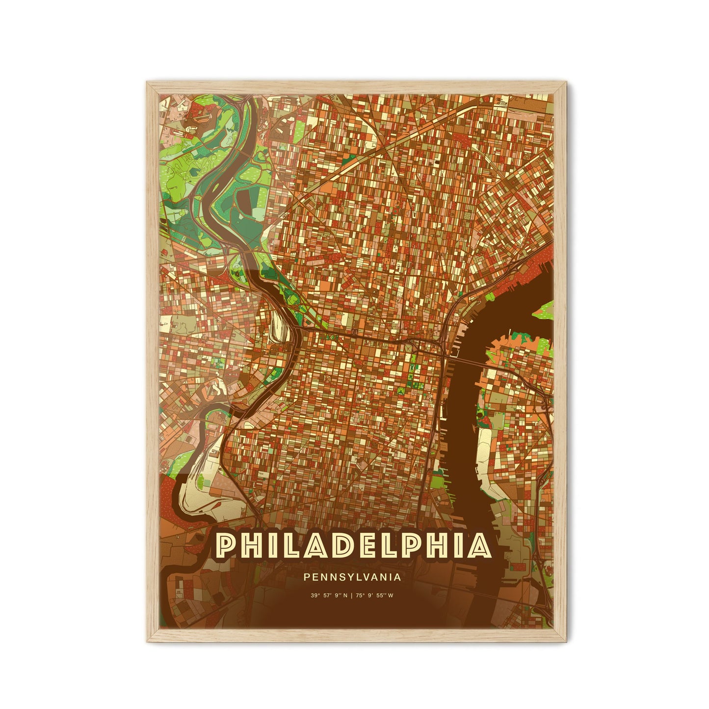 Colorful Philadelphia Pennsylvania Fine Art Map Farmhouse