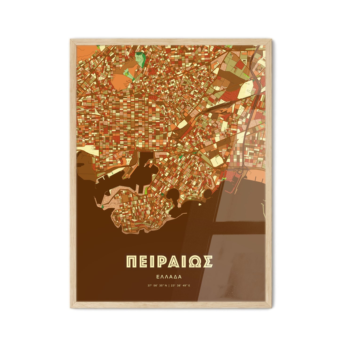 Colorful Piraeus Greece Fine Art Map Farmhouse