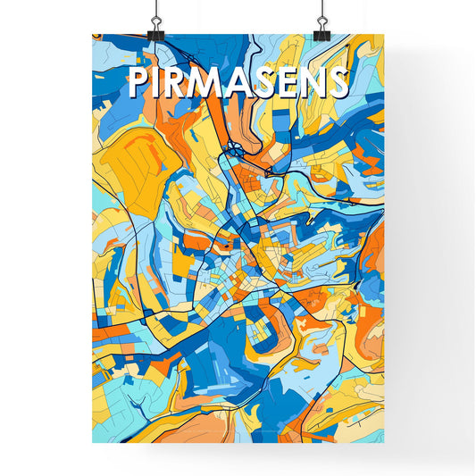 PIRMASENS GERMANY Vibrant Colorful Art Map Poster Blue Orange