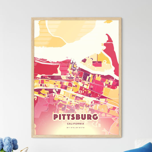 Colorful Pittsburg California Fine Art Map Hot Red