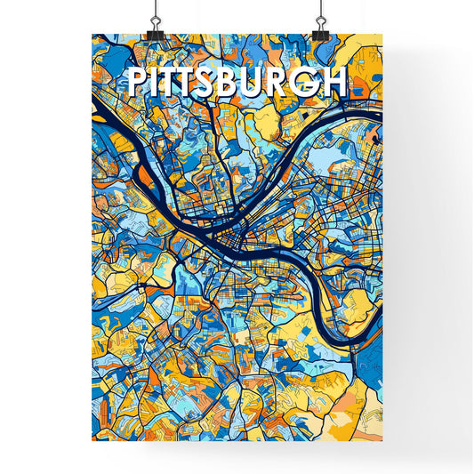 PITTSBURGH PENNSYLVANIA Vibrant Colorful Art Map Poster Blue Orange