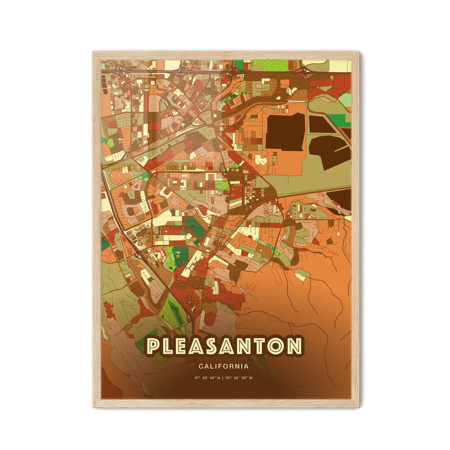 Colorful Pleasanton California Fine Art Map Farmhouse