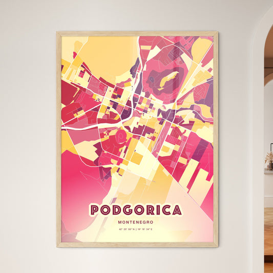Colorful Podgorica Montenegro Fine Art Map Hot Red