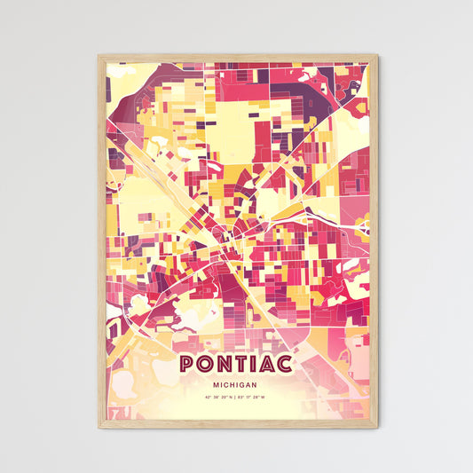 Colorful Pontiac Michigan Fine Art Map Hot Red