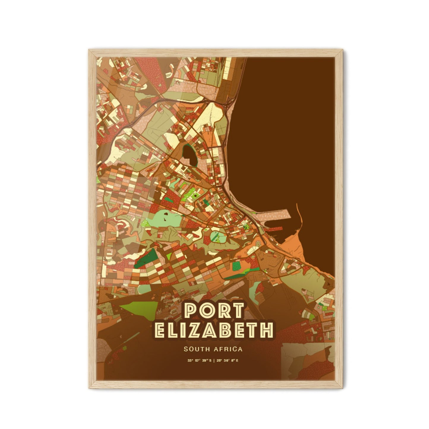 Colorful Port Elizabeth South Africa Fine Art Map Farmhouse