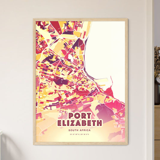 Colorful Port Elizabeth South Africa Fine Art Map Hot Red